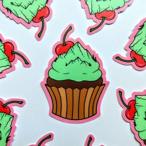 Cupcake Sticker, Sticker, cupcake, baker Gifts, mountain Sticker, planner Stickers, Bumper Sticker, mountain art, crystals, cupcake art image 1