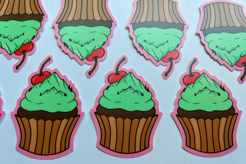 Cupcake Sticker, Sticker, cupcake, baker Gifts, mountain Sticker, planner Stickers, Bumper Sticker, mountain art, crystals, cupcake art image 6