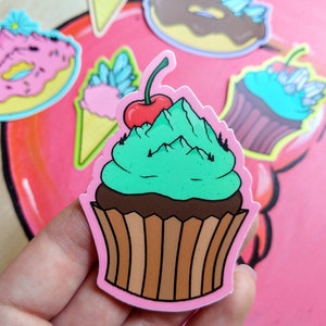 Cupcake Sticker, Sticker, cupcake, baker Gifts, mountain Sticker, planner Stickers, Bumper Sticker, mountain art, crystals, cupcake art image 2