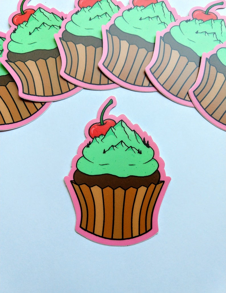 Cupcake Sticker, Sticker, cupcake, baker Gifts, mountain Sticker, planner Stickers, Bumper Sticker, mountain art, crystals, cupcake art image 3