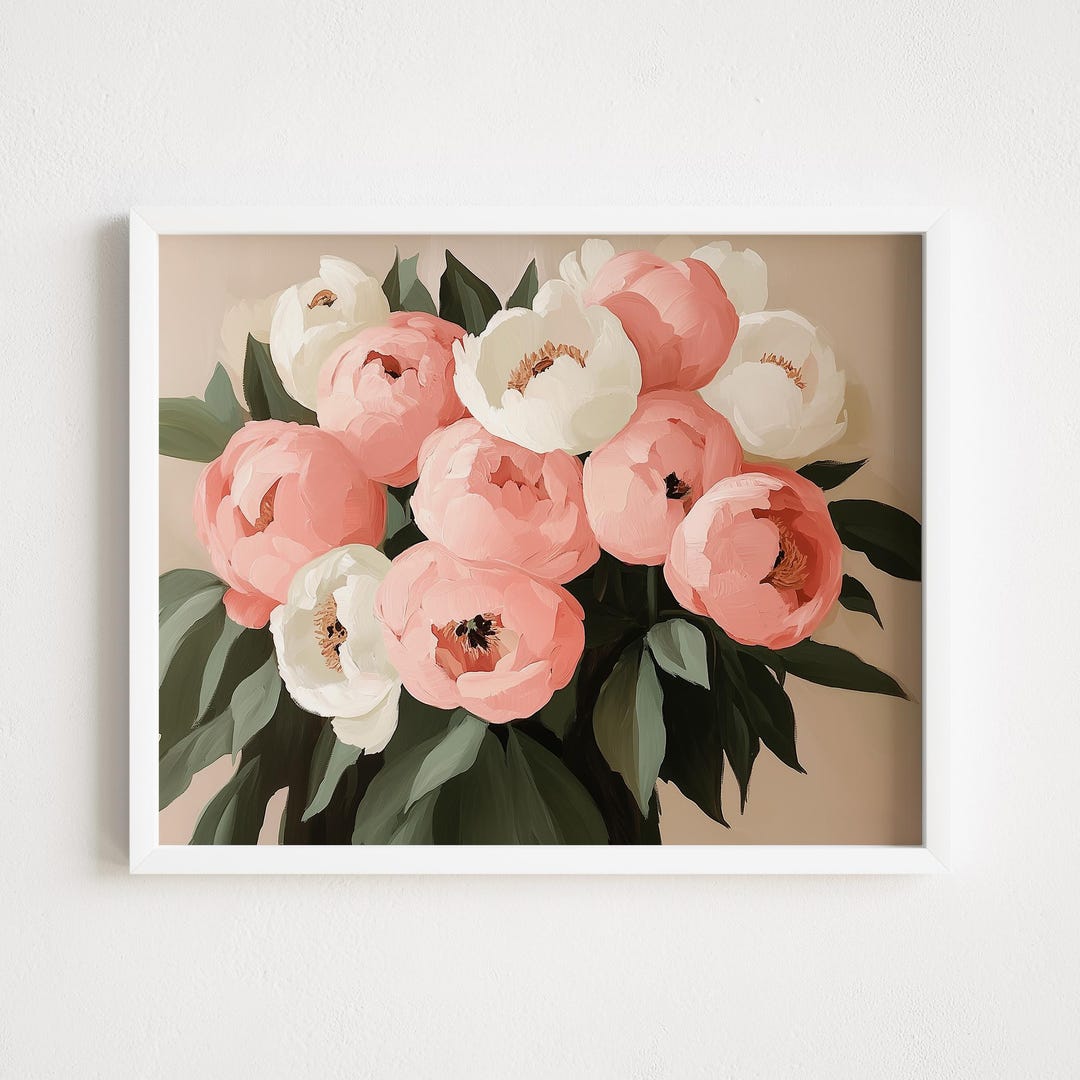 Blush Peony Bouquet Print: Digital Download Pastel Pink Floral Wall Art ...