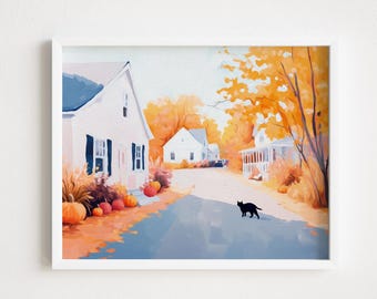 Pastell Herbst Stadt Druck: Digital Download Herbst Straße Wandkunst