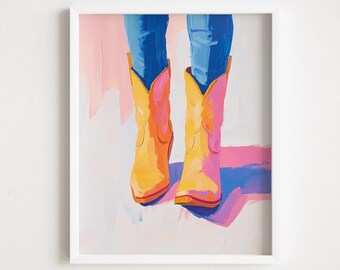 Colorful Cowgirl Boots Print: Digital Download Western Colorful Wall Art