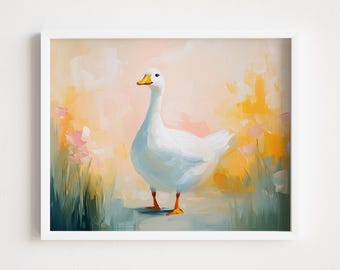 Cottage Goose Print: Digital Download Spring Pastel Farm Wall Art