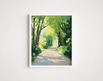 Green Tree Path Print: Digital Download Vibrant Nature Wall Art