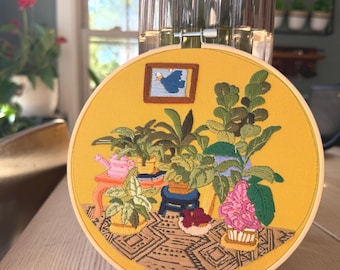 Bordado de plantas de interior enmarcado