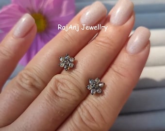 925 Sterling Silver Dainty Everday Stud Earring, Natural Diamond Pave Set Earring, Anniversary Gift