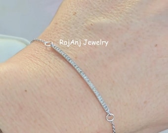 Natural Pave Set Diamond 925 Sterling Silver Bracelet, Sleek Minimalist Jewelry, Gift For Her