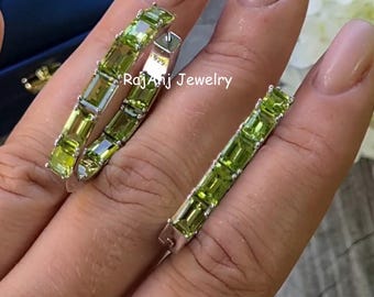 Lemon Quartz Hoop Earring, 925 Sterling Silver, Anniversary Gift