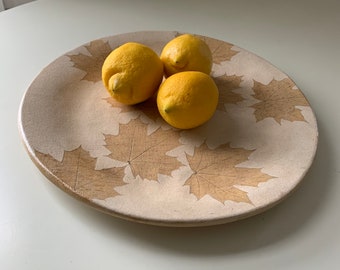 Handmade Ceramic Plate with Maple Leaf Motif