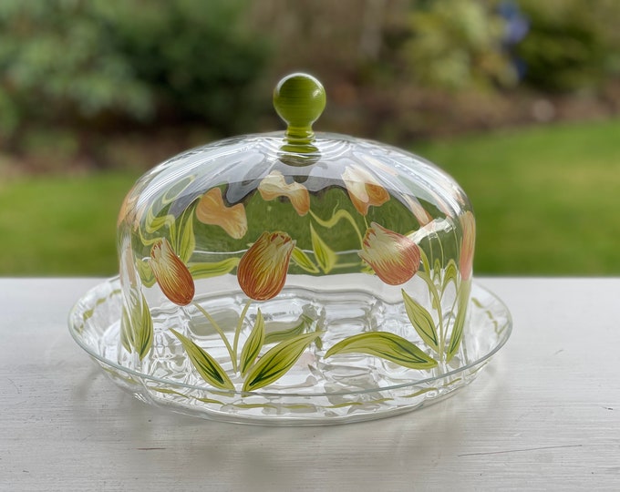 Princess House Cottage Tulip Round Glass Cake Plate and Cake Dome Cover