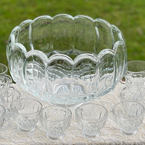 L.E. Smith Large Pineapple Design Punch Bowl Set With 24inch Etsy