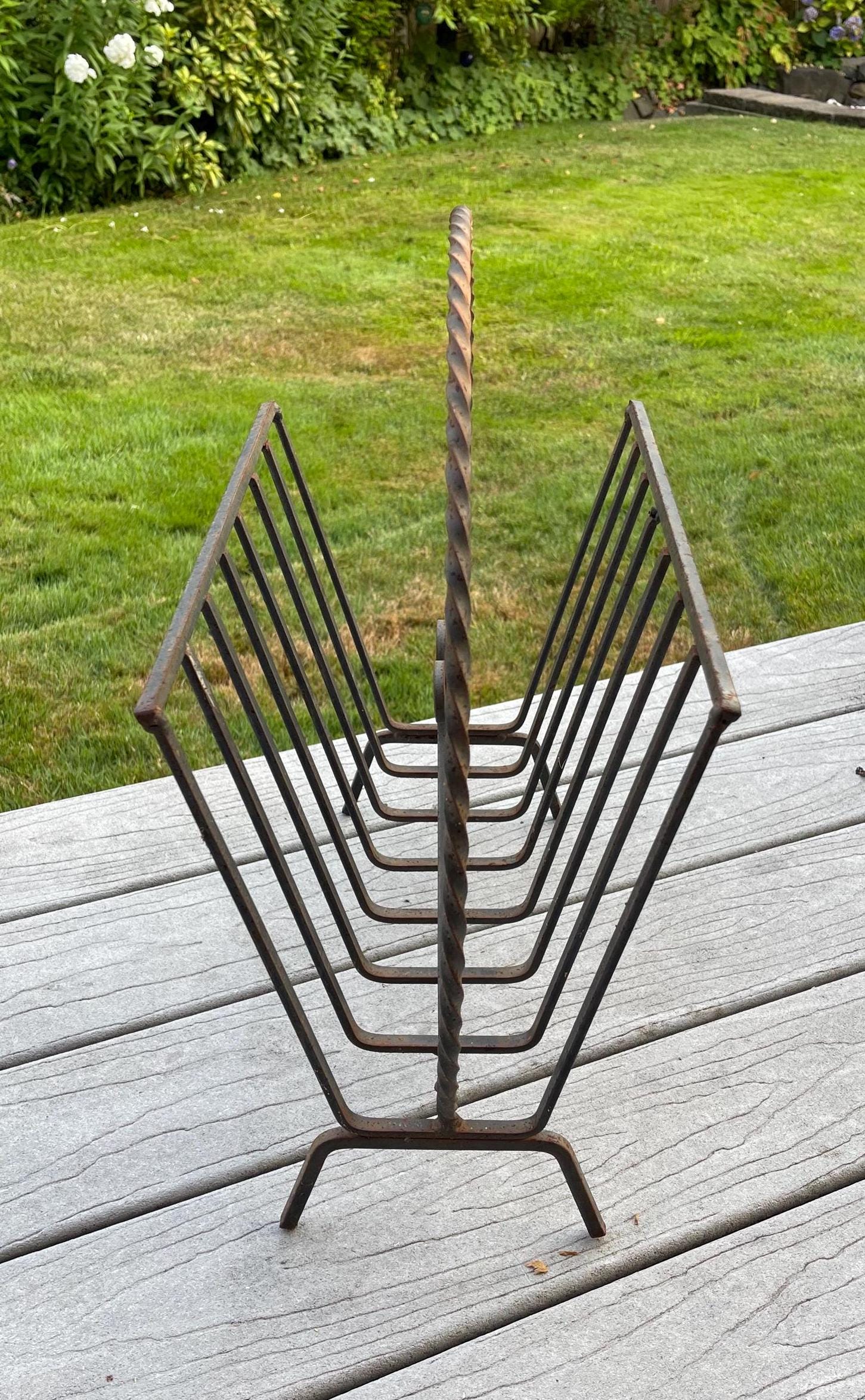 Iron Table Magazine Rack Wrought Iron Magazine Rack Mid Century Wrought Iron & Leather Magazine