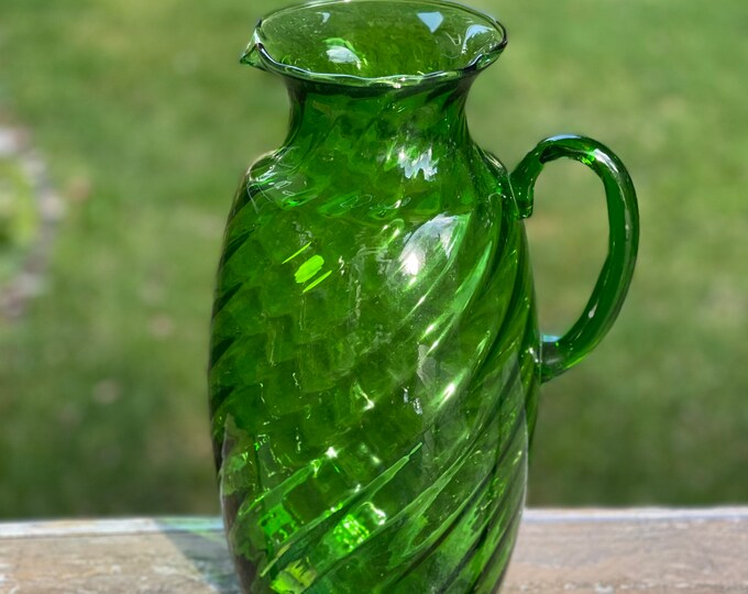 Large Green Blown Glass Pitcher/vase Made in Italy Etsy