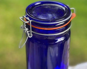 Spaghetti Canister, Cobalt Blue Canister, Tall Storage Canister, Bale Lid