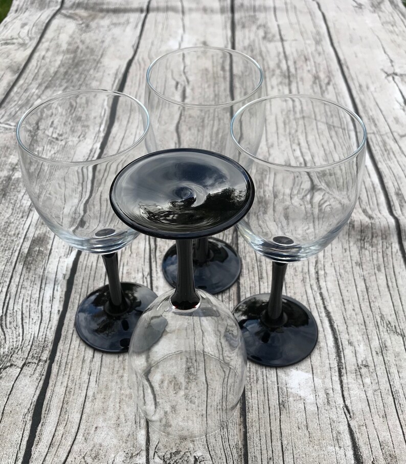 4 Luminarc Black Wine Glasses Set of 4 Domino Signature Etsy