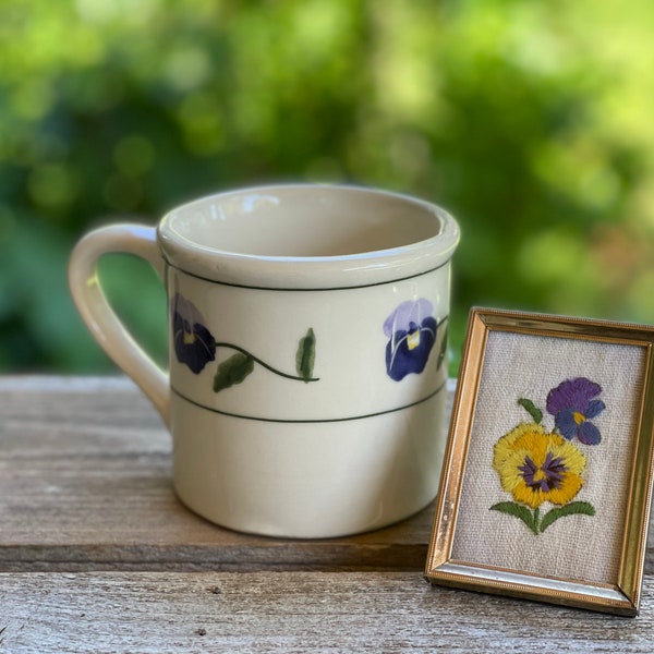 Hartstone Pansy Coffee Mug, Large Coffee or Tea Cup or Framed Embroidery