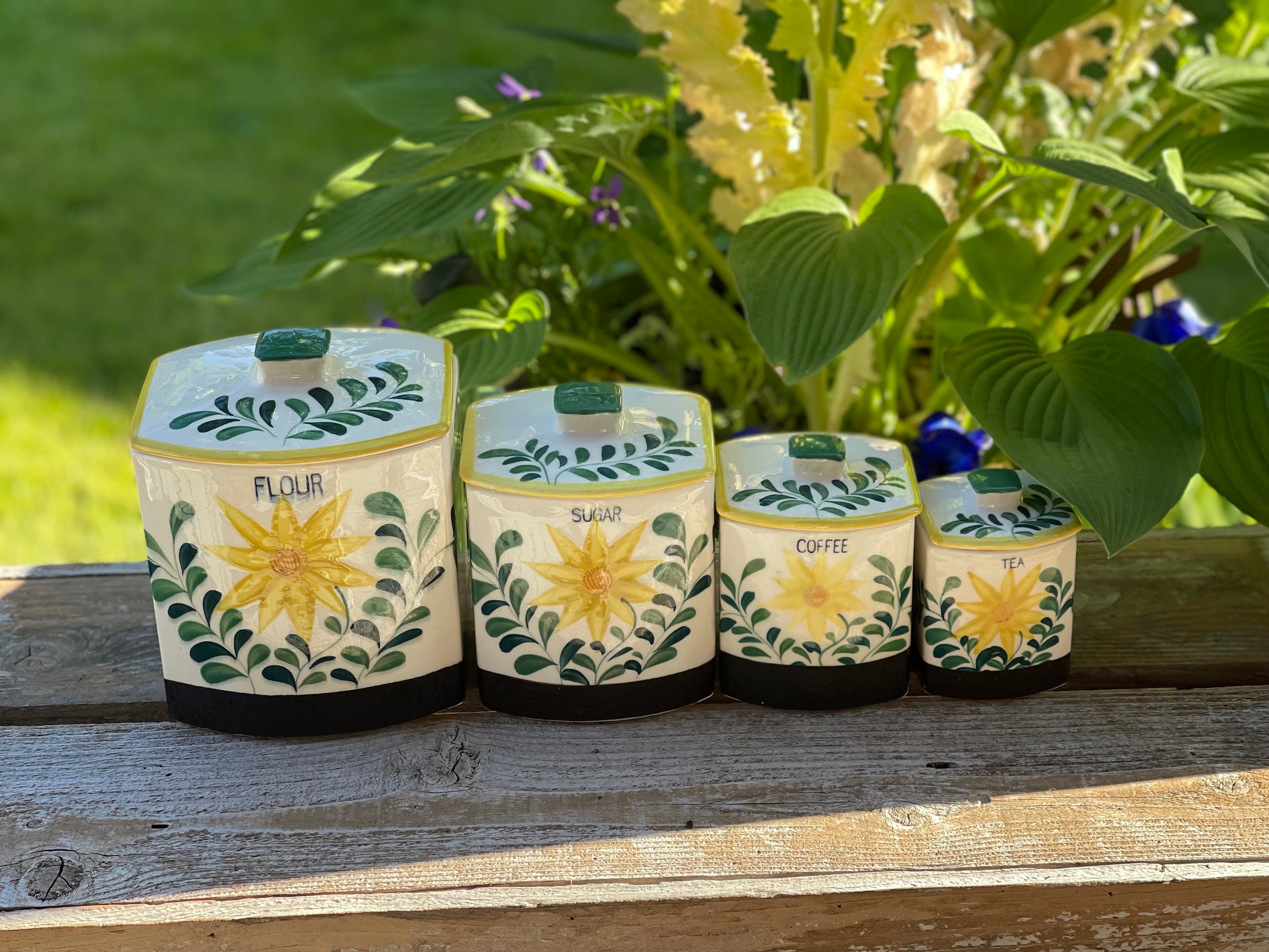 Vintage Nesting Baking Canisters Mid-Century Storage Containers Set of 4  Green