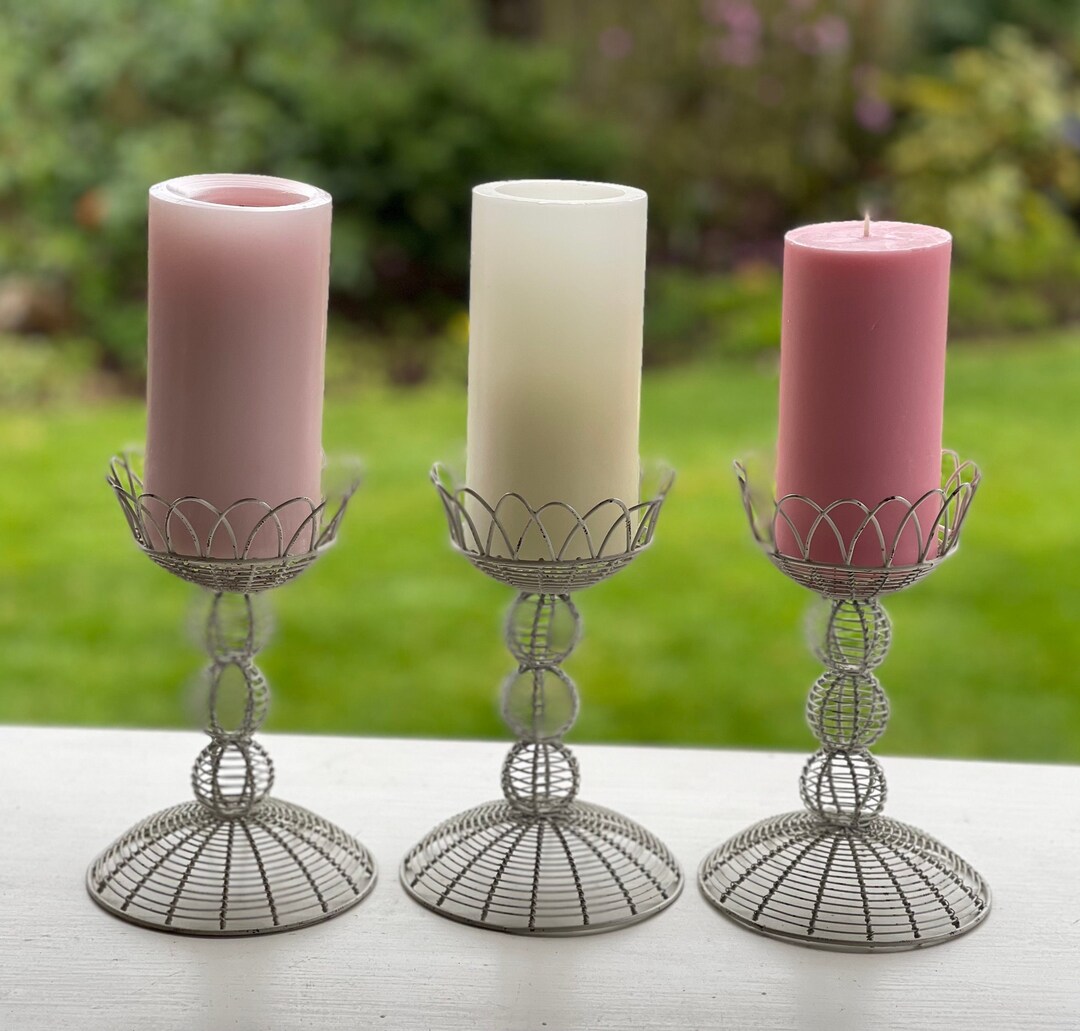 White Painted Wire Candle Holders Metal Candle Holder Bridal Etsy