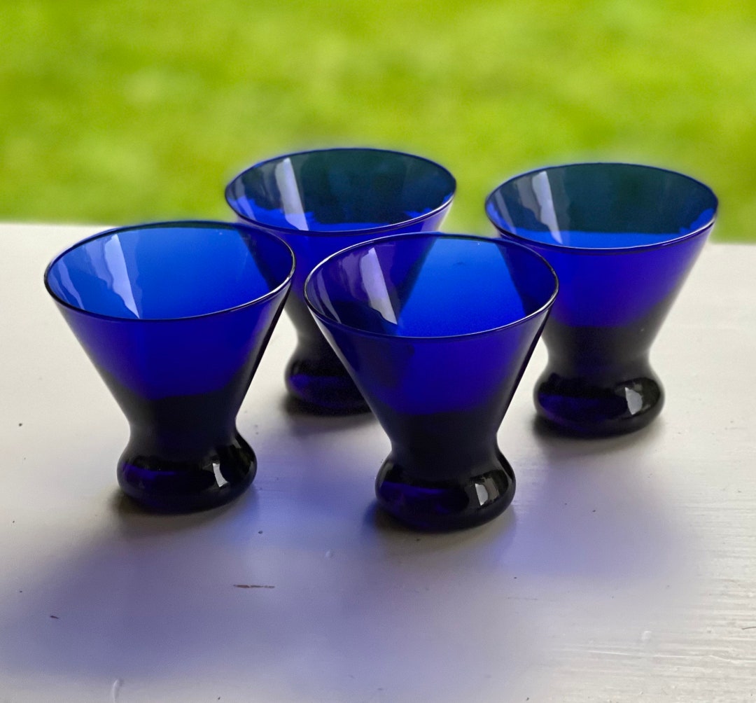 Cobalt Blue Stemless Martini Glasses Etsy