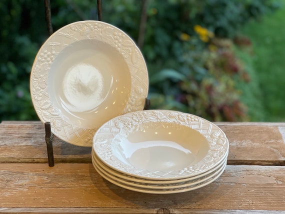 6 Mikasa English Countryside Large Rimmed Bowls Embossed Fruit on White SET of 6 Etsy