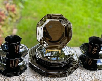 Arcoroc Black Gold Etsy