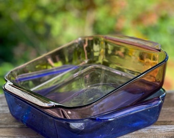 Pyrex Square Baking Pan Cranberry, Cobalt, Purple, or Brown Glass Bakeware, , 8 x 8 or 7210 Rectangular Pan