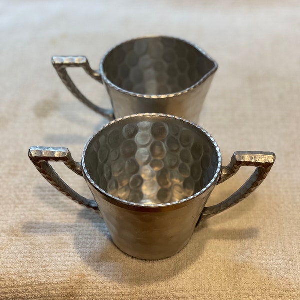 Hand Forged Aluminum Sugar Bowl and Creamer, Everlast Metal 7007