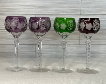 Traube by Nachtmann Tall Hock Wine Glasses, Cut to Clear, Ruby, Amethyst or Green, Sold Individually