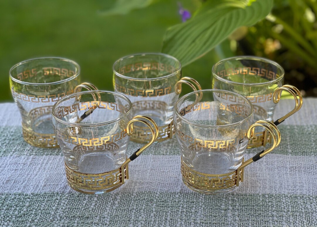 Libbey Continental Cups Set of 5 Gold Greek Key Design Mid Century ...