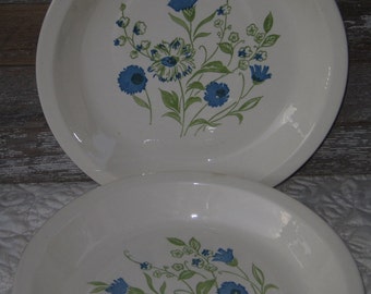 2 Ceramic Pie Plates, Blue Floral Pie Plates, Made in USA