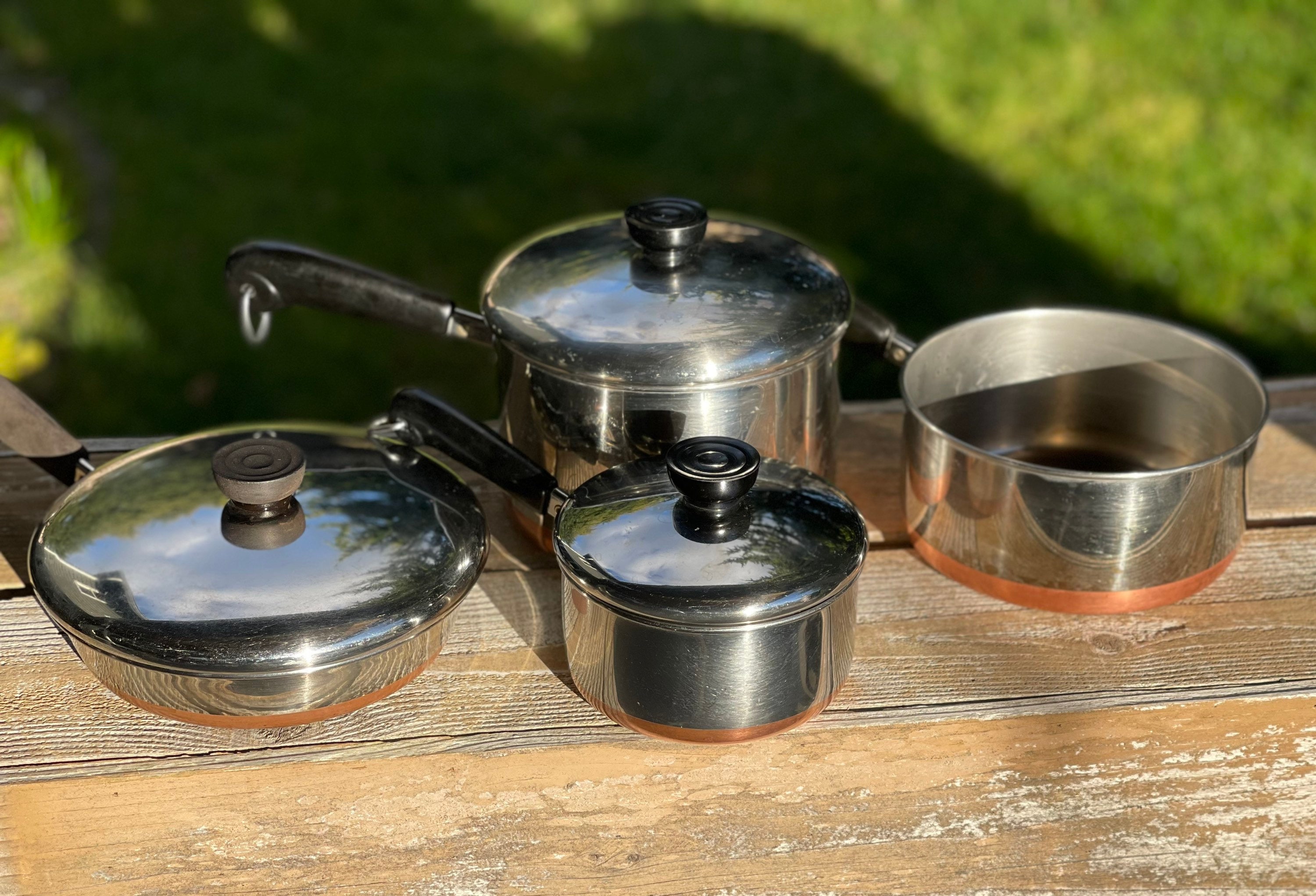 Lot Revere Ware Copper Bottom 7 Piece 1801 Pots Lids Pans Sauce Skillet  Quarts