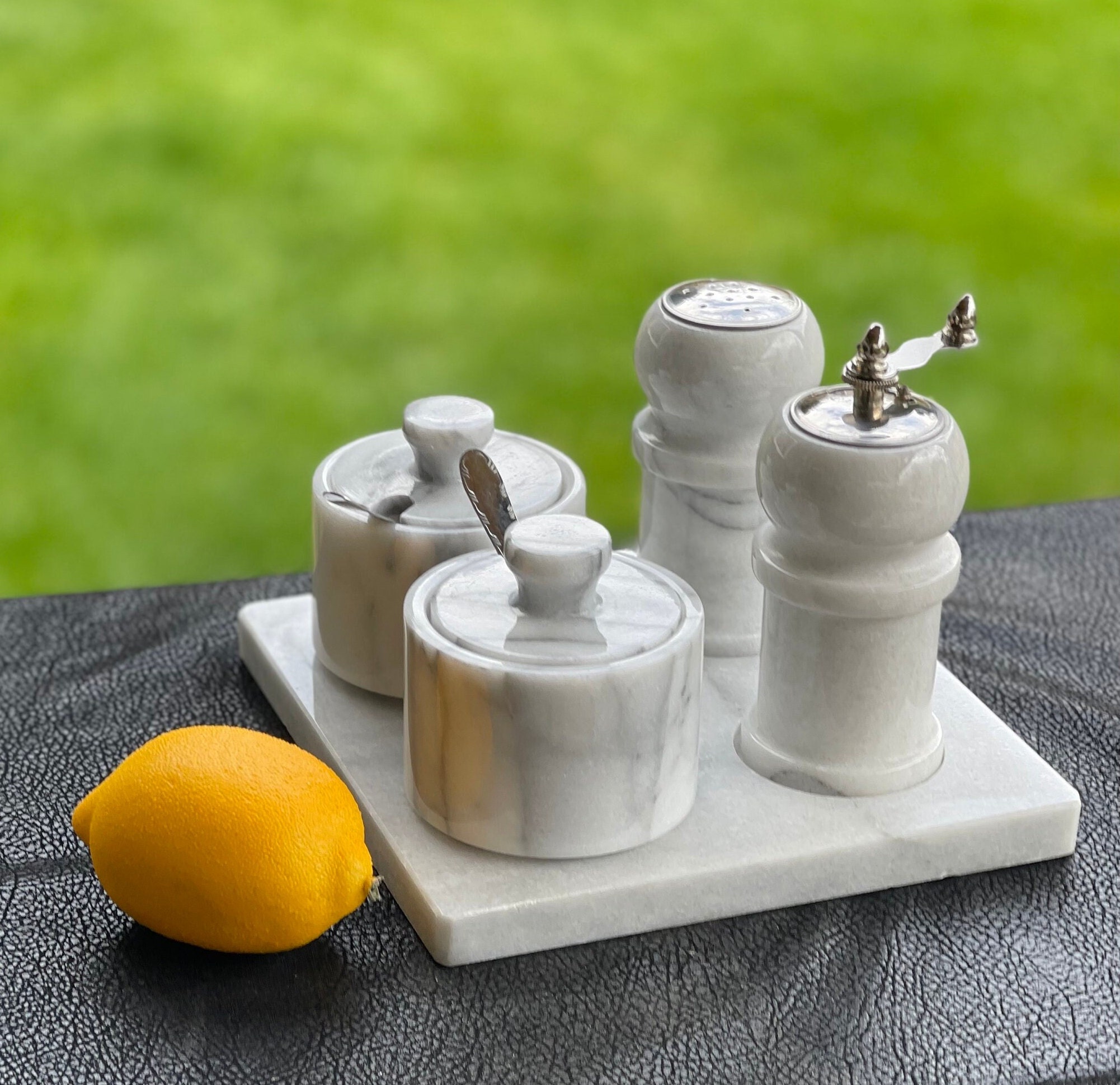 Tall White and Gray Farmhouse Style Salt and Pepper Grinder Set 8 Inches  Tall, Pair of Spice Mills Painted in Gray and White 