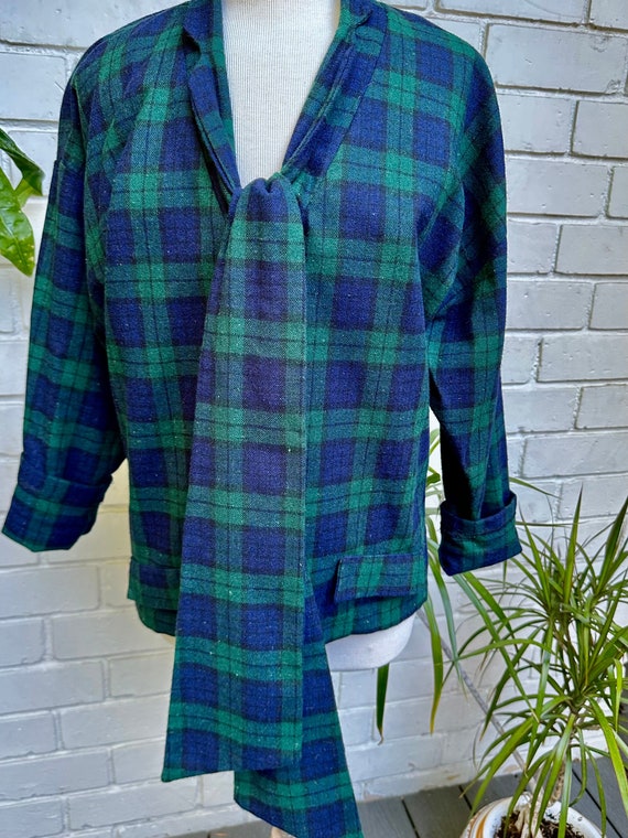 New! Watch Plaid Shirt Jacket with Attached Scarf