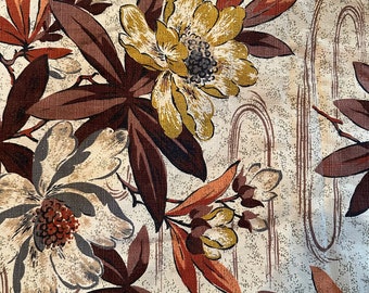 Barkcloth!! Tiki Dogwood Floral in Earth Tones on Curtain Panel