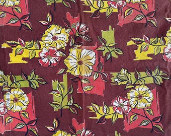 Barkcloth!! Cubist Floral Tiki Vibe in Earth Tones on Curtain Panel