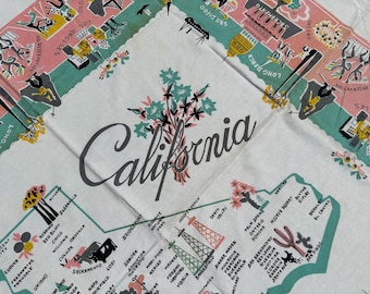 40s California Souvenir Map Print Tablecloth-Vintage Tourist
