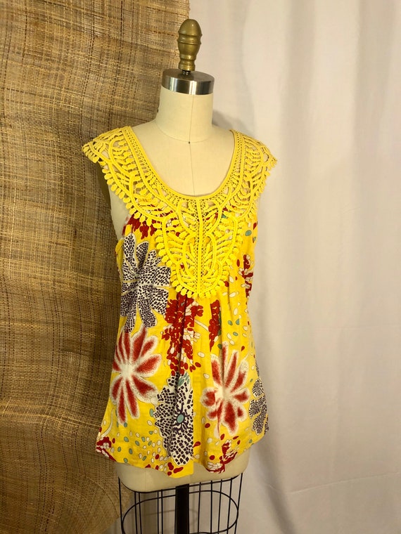 NWT Bright Yellow Sun Top with Lace Inset