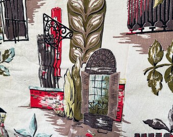 Barkcloth!! New Orleans Balcony Fountain Images on Curtain Panel