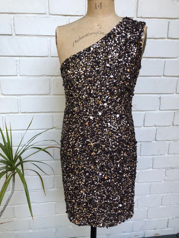 Sexy One Shoulder Sequined Short Sleeve Dress