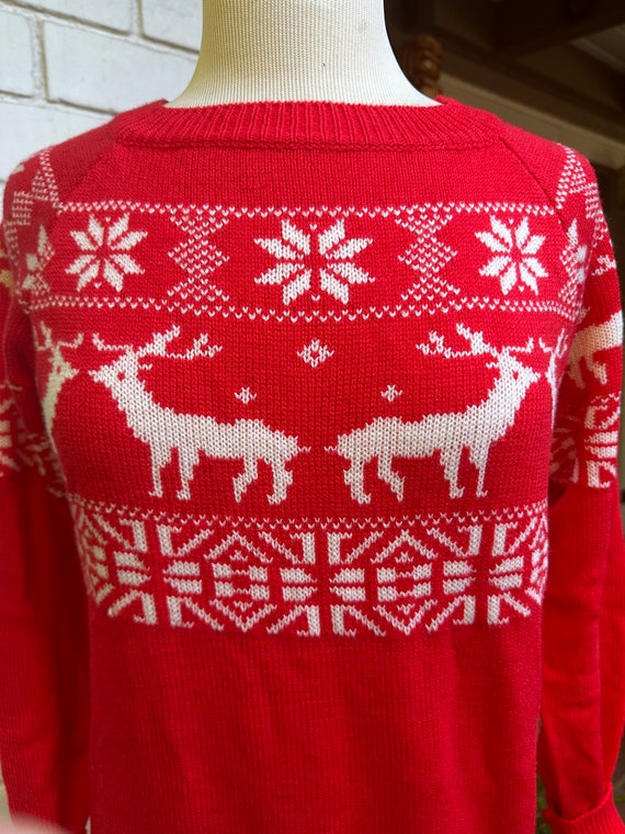 Cute Red Reindeer Snowflake Christmas Knit Pullove