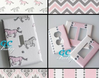 Pink & White Premier Light Switch and Outlet Covers - 8 Different Patterns - Rocker, Decorator, Toggle, Pole, Duplex, Plug