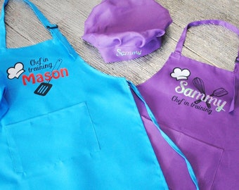 Personalized Chef Apron, Kids Cooking Apron and Hat, Boys Cooking Apron, Girls Baking Apron and Hat, Chef in Training