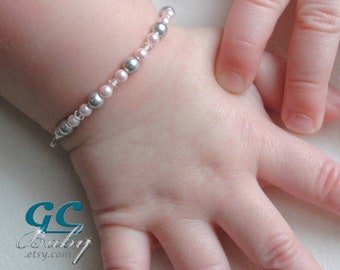 Custom Swarovski Crystal Pearl Bracelet in 33 Colors for Newborn, Baby, Girl, Teen, Adult