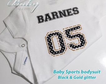 Sports Baby Onesie Personalized Bodysuit with Name Number in Custom Colors