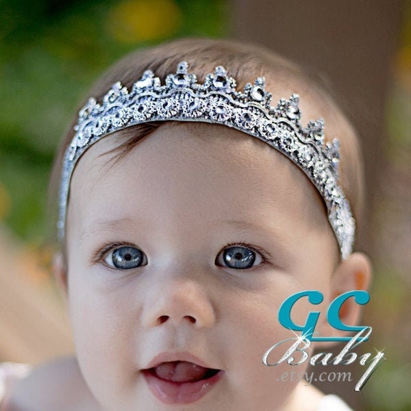 Bling Tiara Stretch Headband Silver Elastic Tiara Gold Sparkle Stretch Crown Birthday Girl Headband Cake Smash Photo Prop