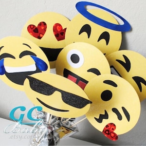 Emoji Face Birthday Party Decorations - Cupcake Toppers, Centerpiece Picks, Confetti, Photo Props