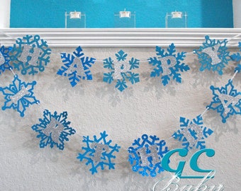 Banner de cumpleaños de copo de nieve personalizado - Onederland, soy 1, nombre, feliz cumpleaños, es una niña en CUALQUIER color