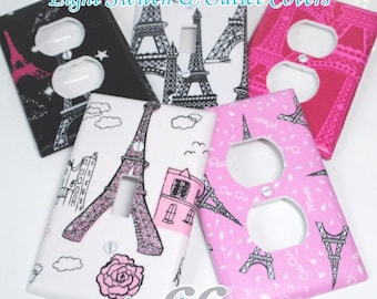 Paris Theme Light Switch and Outlet Covers - 6 Patterns in Black, Hot Pink, Light Pink, Grey, White - Rocker, Toggle, Duplex, Plug