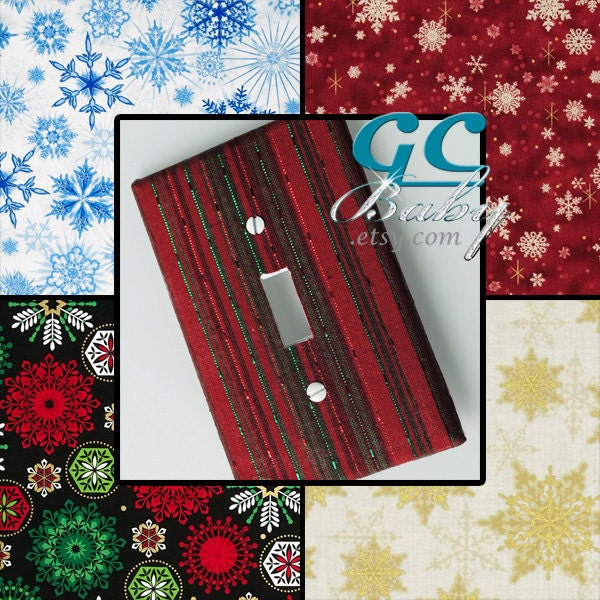 Snowflakes Light Switch and Outlet Covers - 8 Fabrics in Red, Blue, Green, Gold, Silver - Room Decor, Rocker, Toggle, Duplex